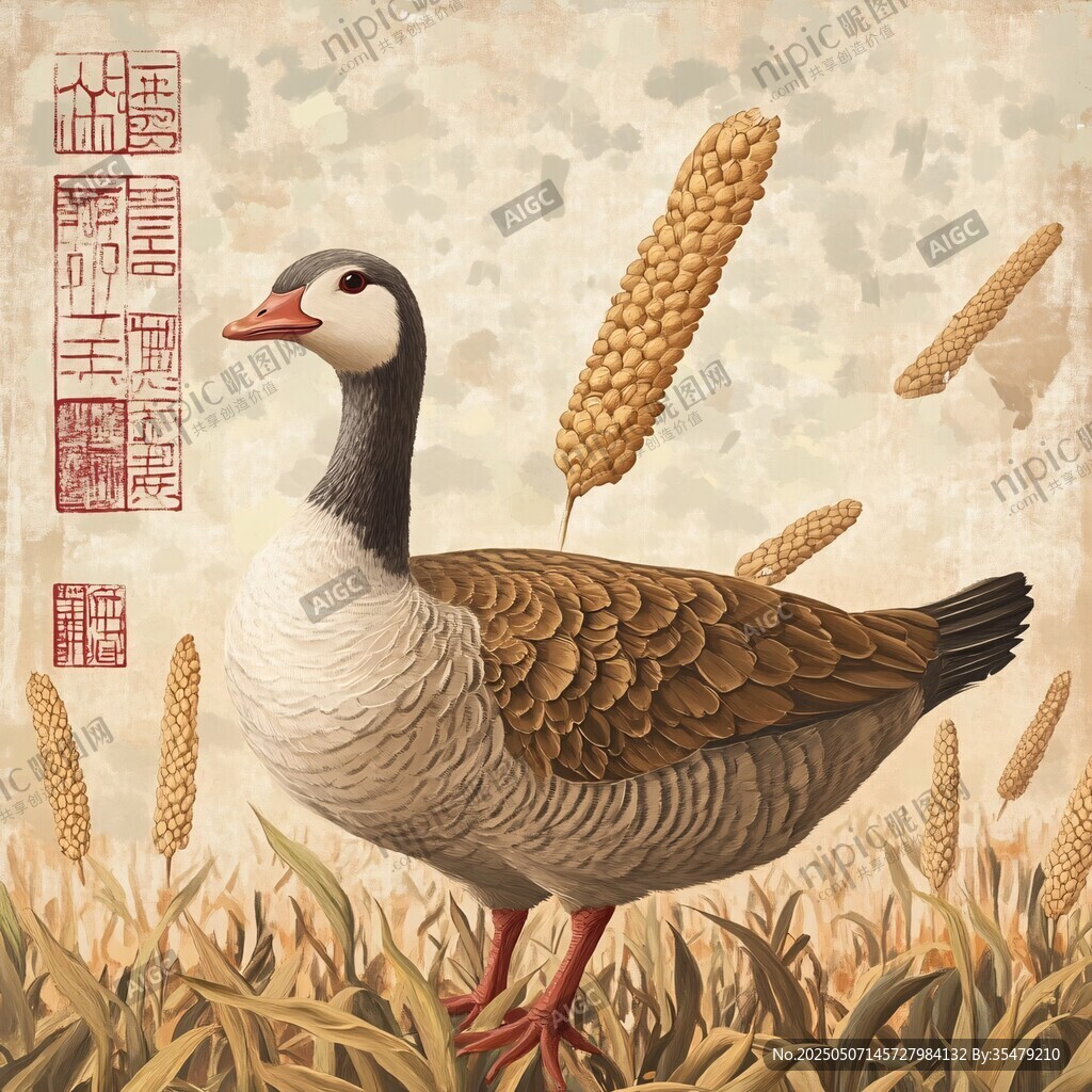 田園間的鵝與金黃麥穗