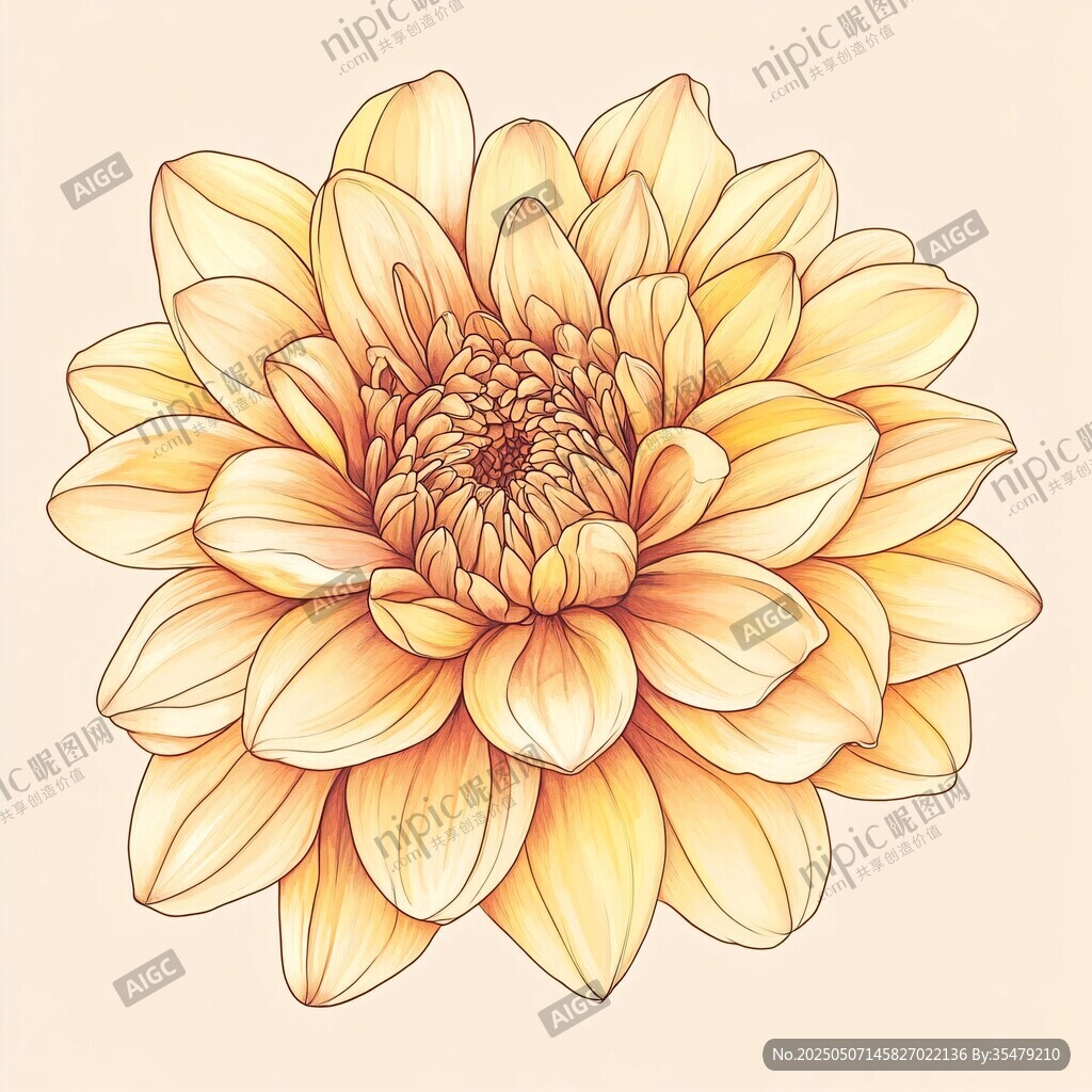 手繪黃色大麗花花卉插畫