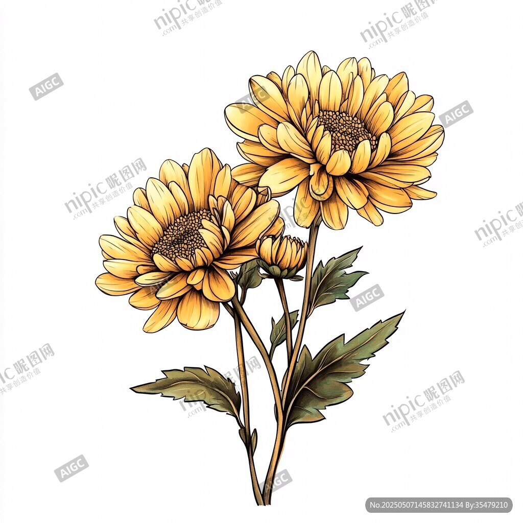 兩朵綻放的黃色菊花插畫