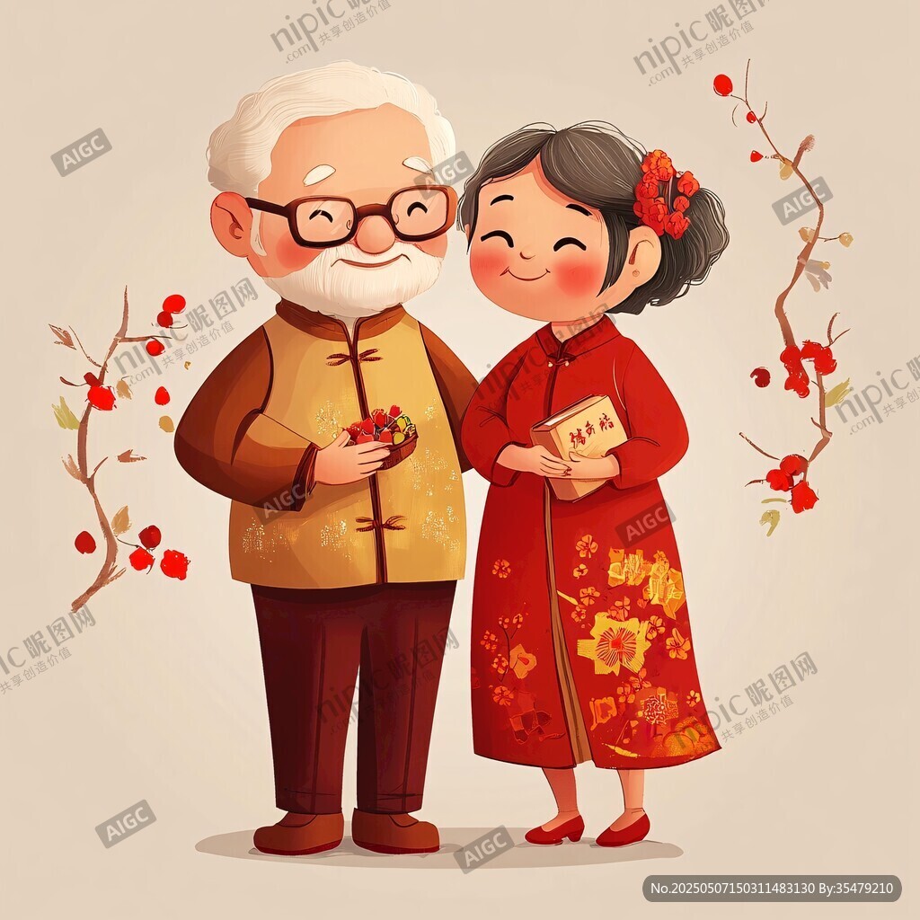 老夫妻喜慶相伴賀佳節(jié)
