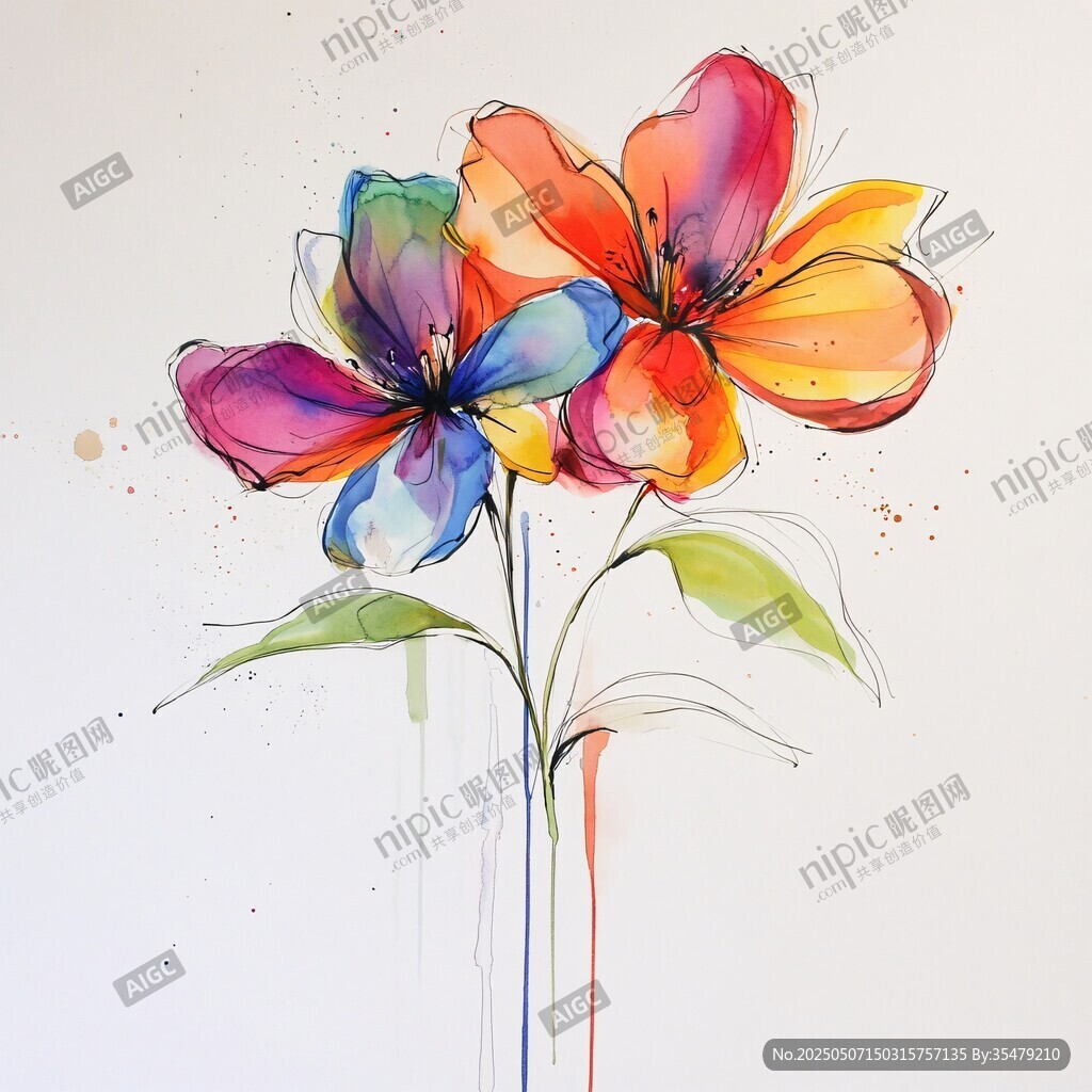 多彩手繪花卉藝術(shù)插畫