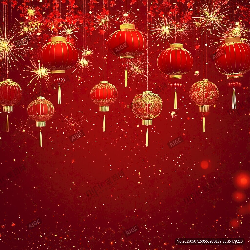 喜慶紅燈籠與煙花背景圖