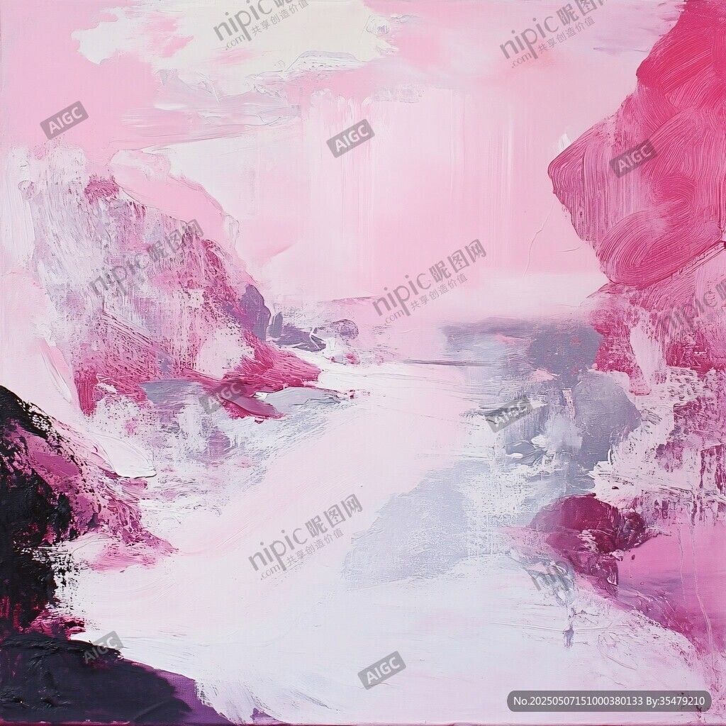 夢(mèng)幻粉色系抽象山水畫(huà)作