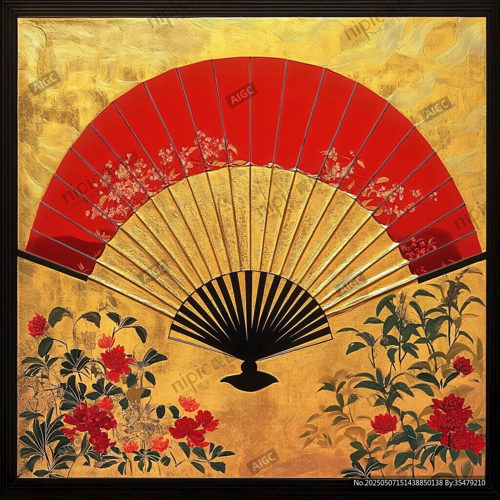 中式折扇花卉裝飾畫