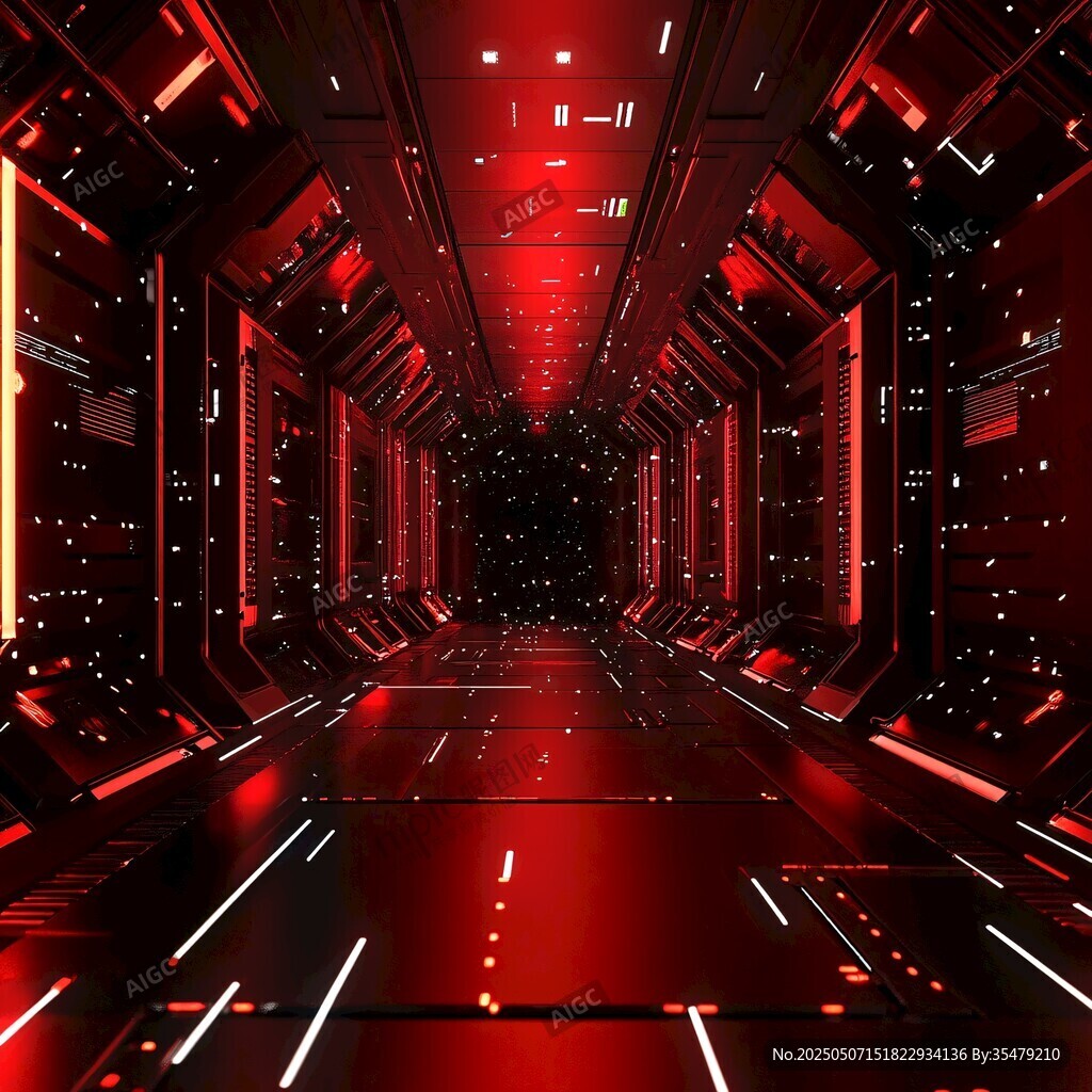 未來感紅色科幻隧道空間