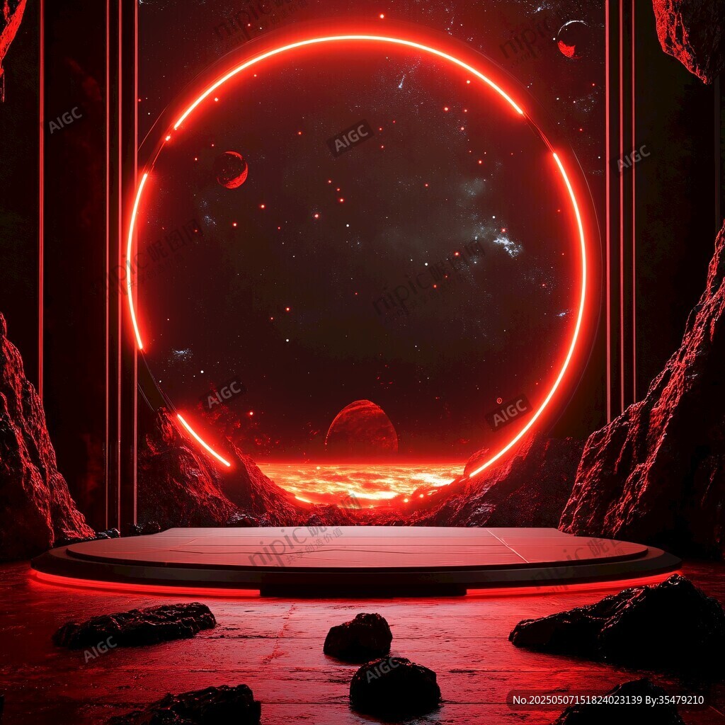 紅色科幻宇宙舞臺場景