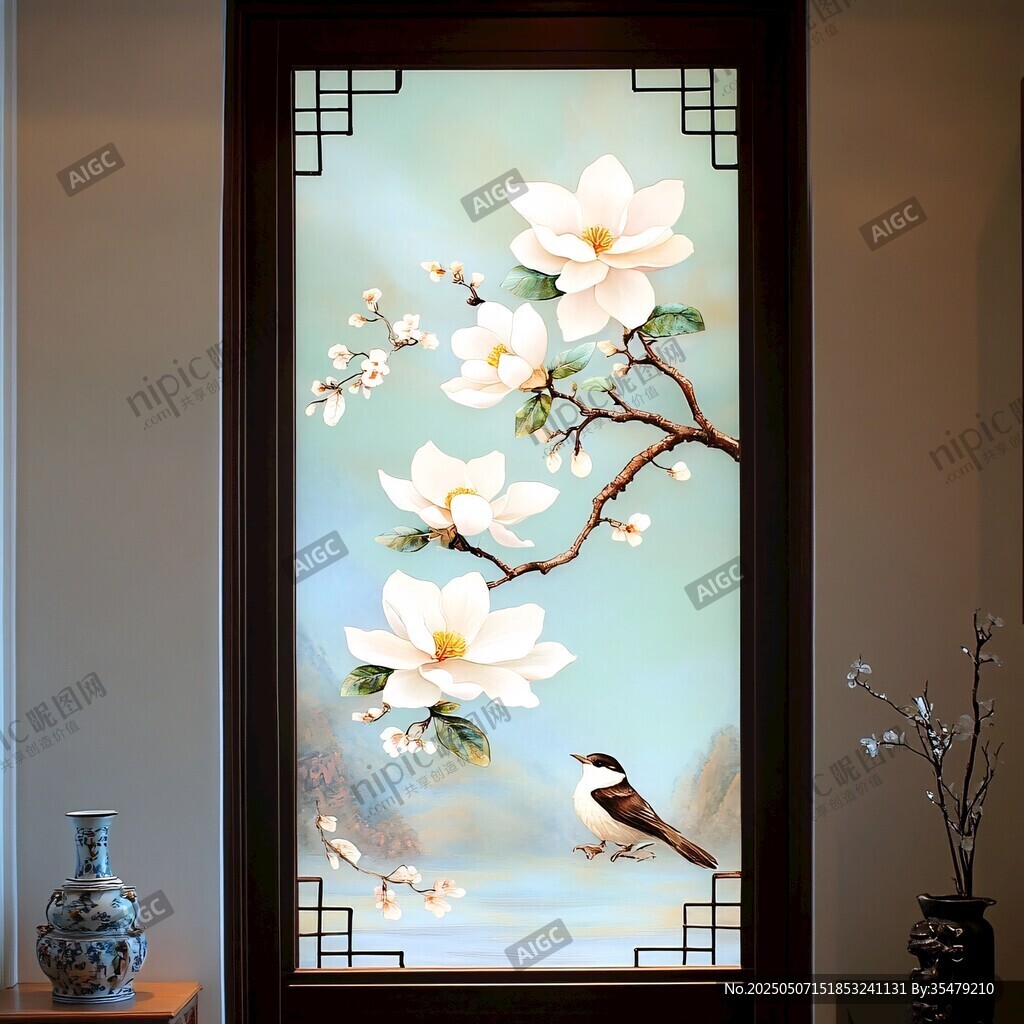 玉蘭花窗景 雅致中式風情