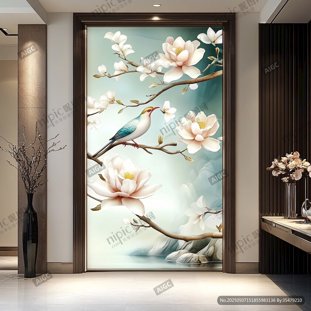 玉蘭花間鳥 中式玄關(guān)美