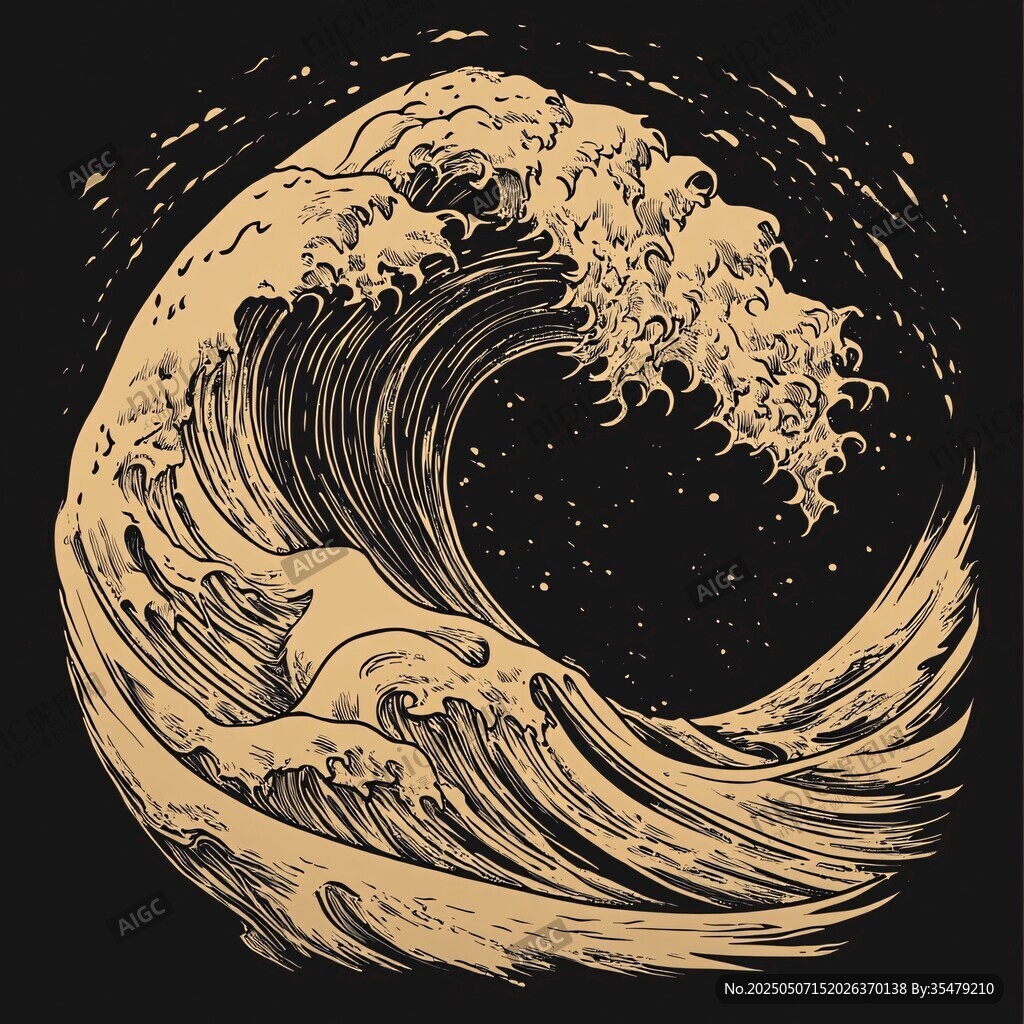 復(fù)古風(fēng)格洶涌海浪插畫