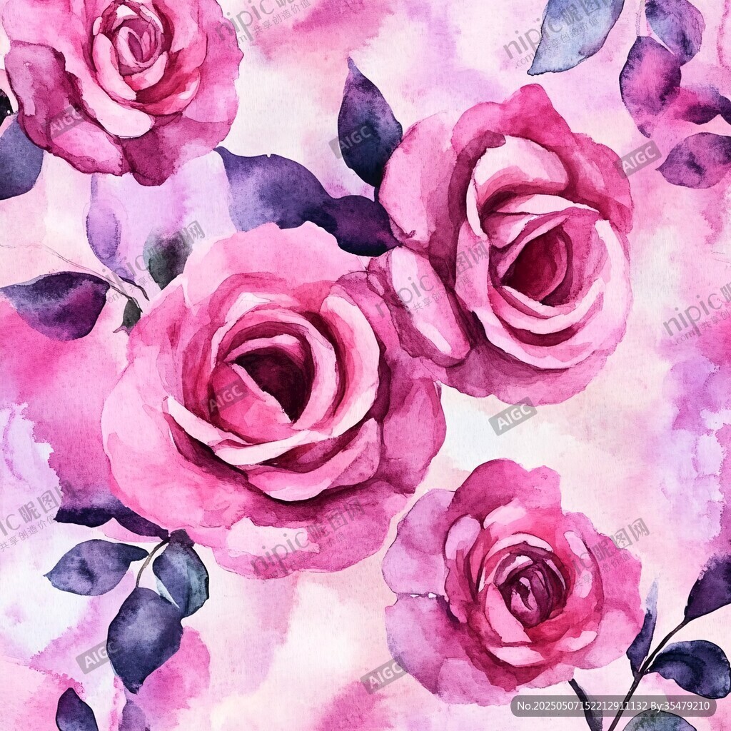 水彩粉玫瑰花卉圖案