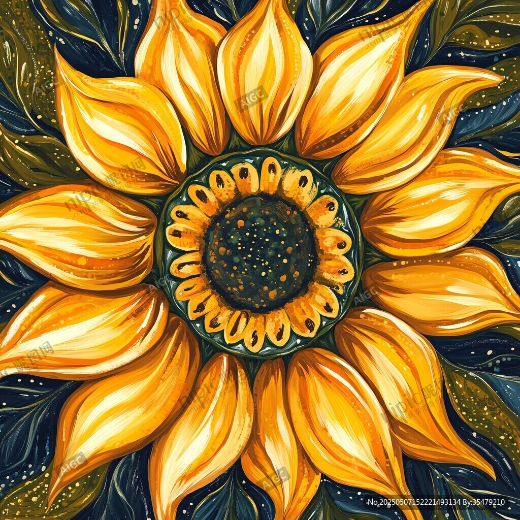 金色向日葵夢幻插畫
