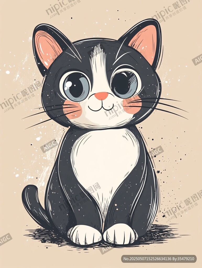 可愛黑白貓咪插畫