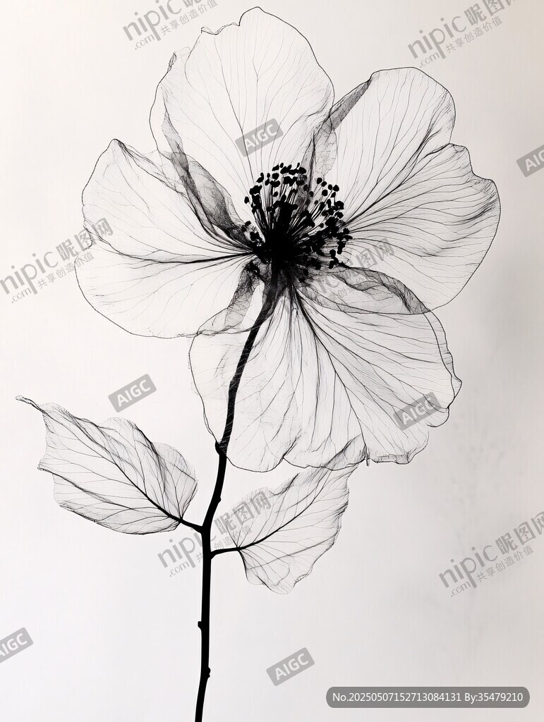 黑白線條繪就的精致花朵