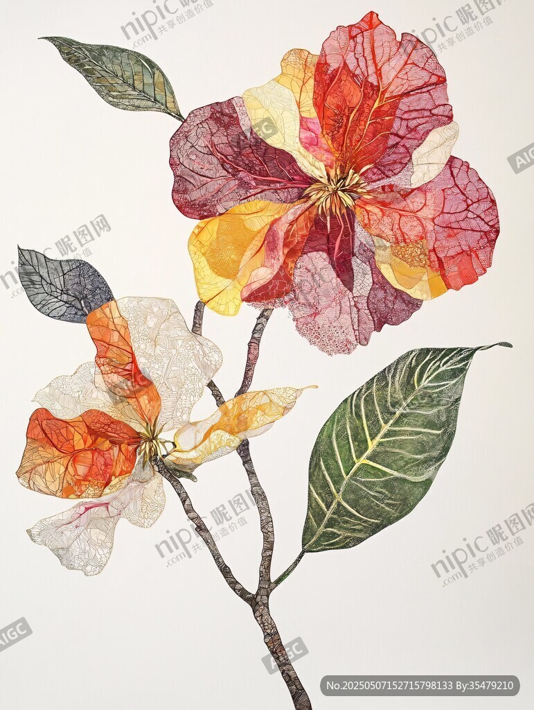 多彩花卉枝葉藝術畫作