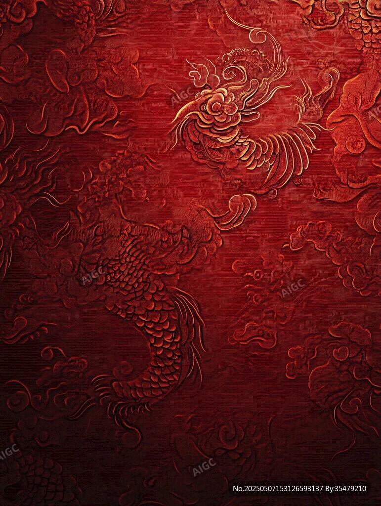 中式紅底龍鳳紋理圖案
