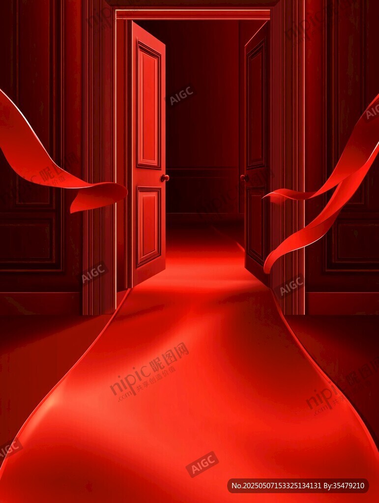 紅色門廊的夢幻紅綢景象