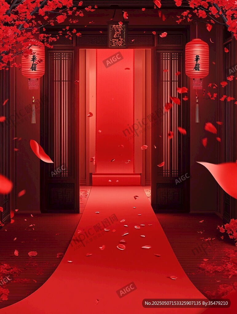 中式喜慶紅門浪漫場景