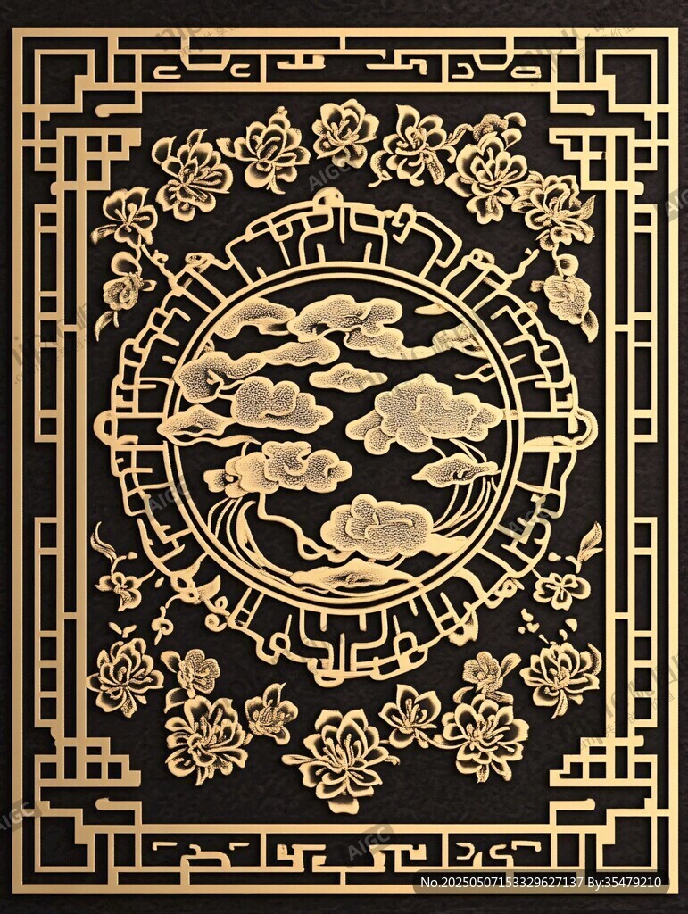 中式黑金祥云花紋圖案