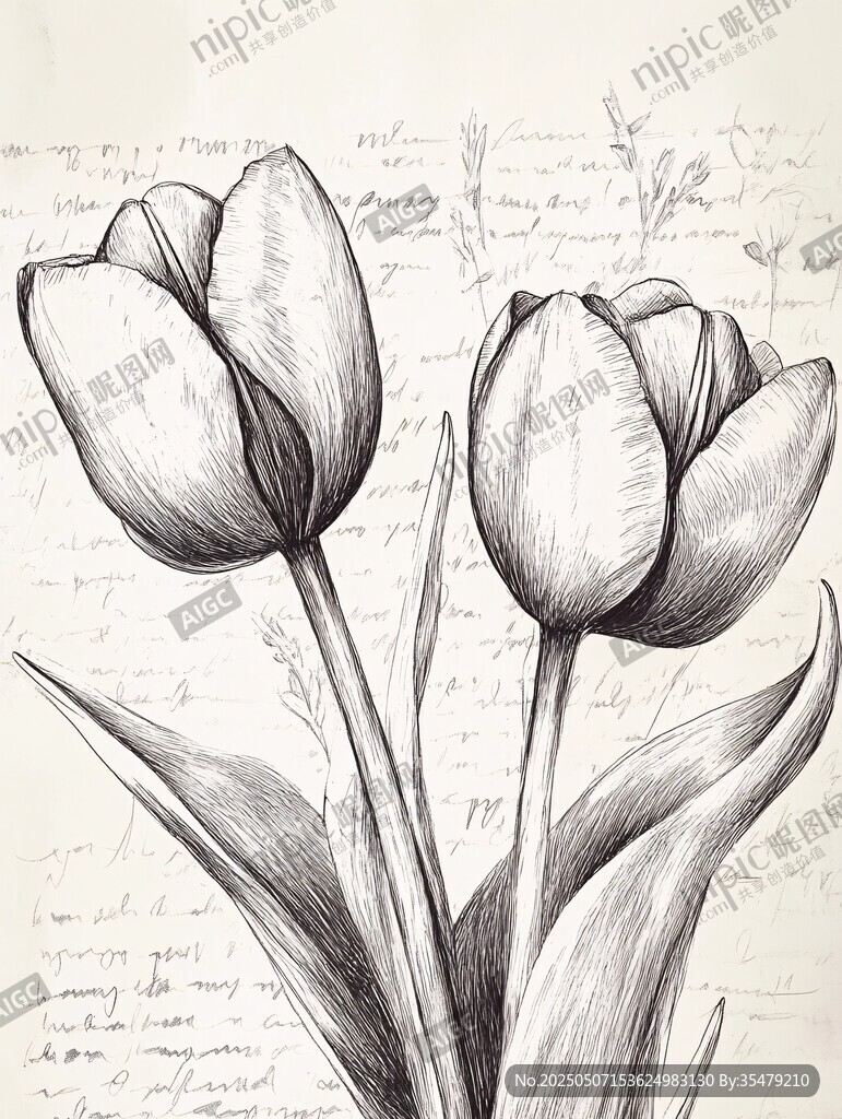 素描郁金香花卉手繪圖