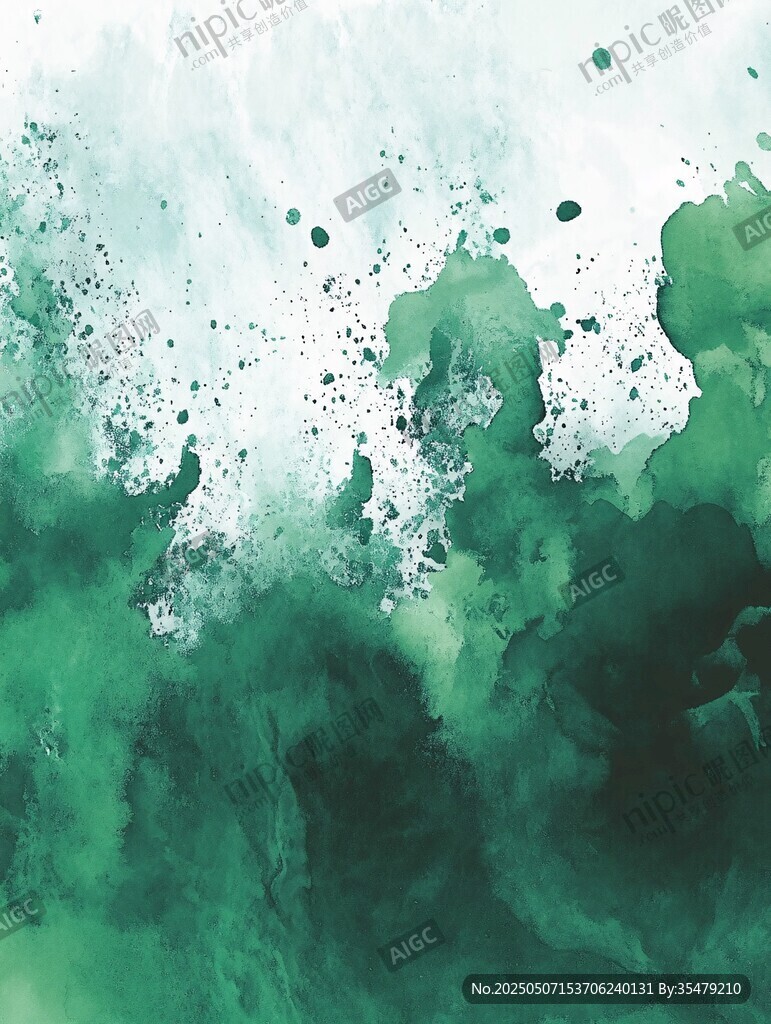 綠色水彩潑墨抽象背景圖