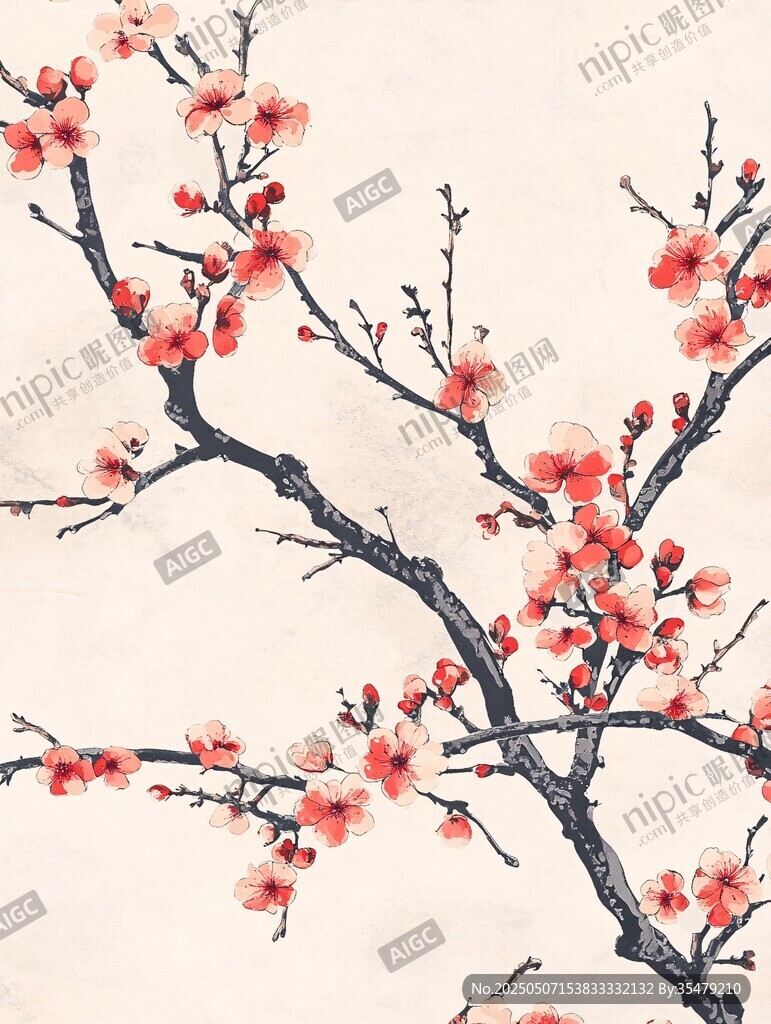 水墨紅梅圖