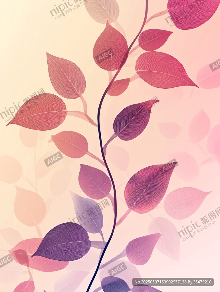 夢幻漸變枝葉插畫背景