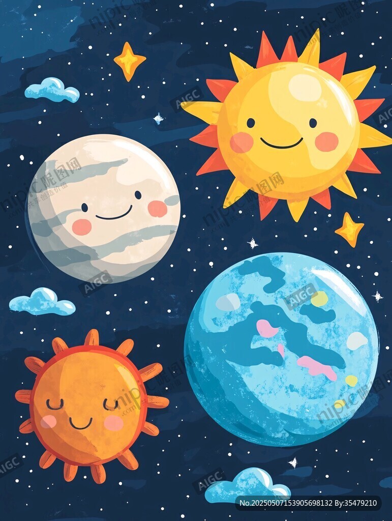 可愛卡通太陽系星球插畫
