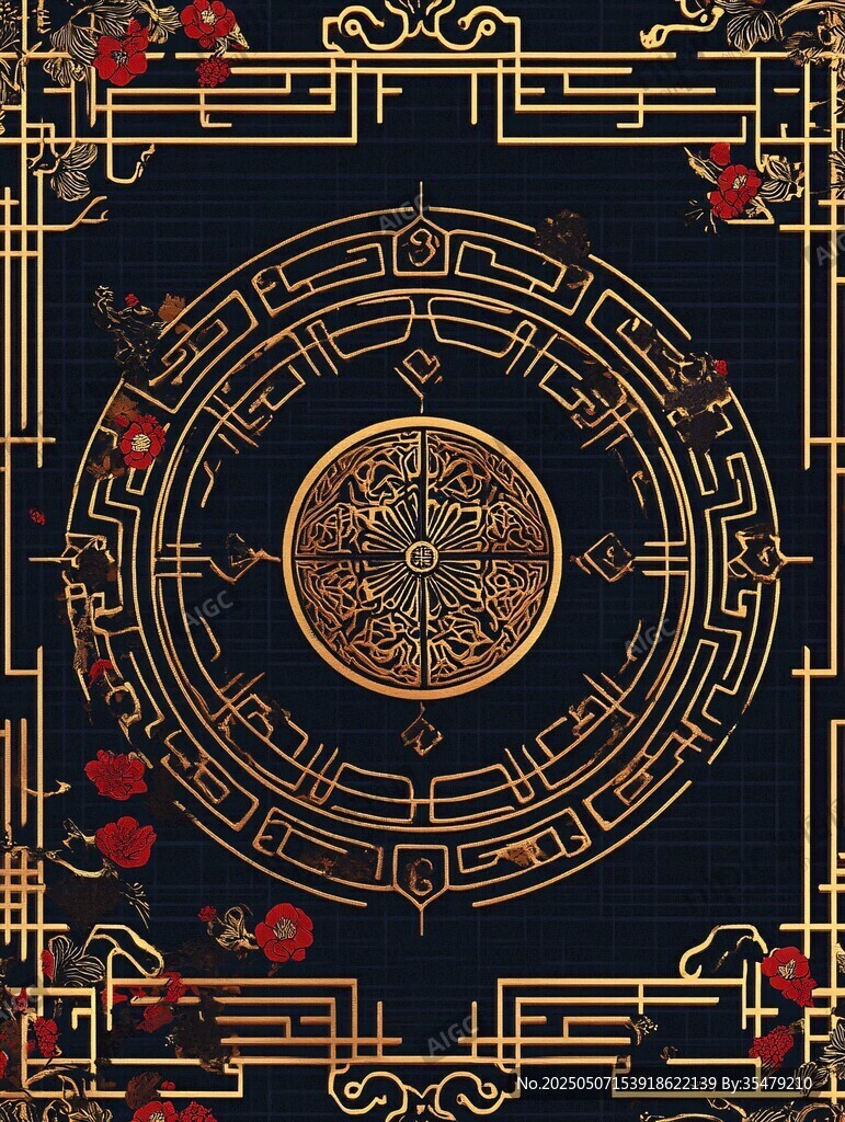 中式黑金花紋古典裝飾圖案