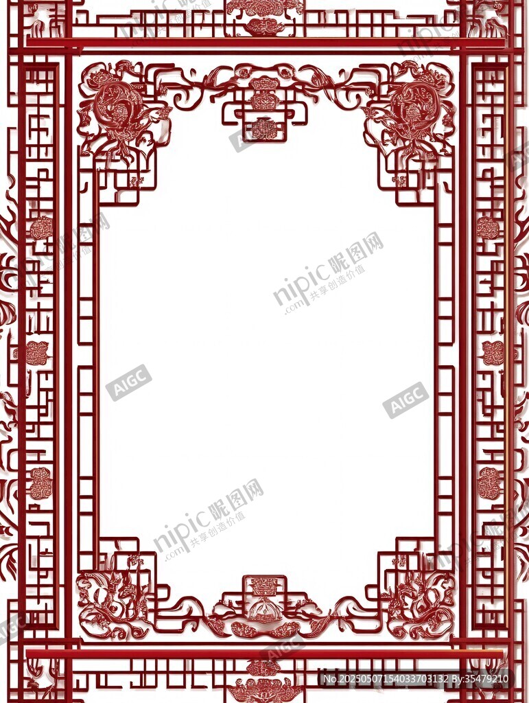中式古典花紋紅色邊框圖案