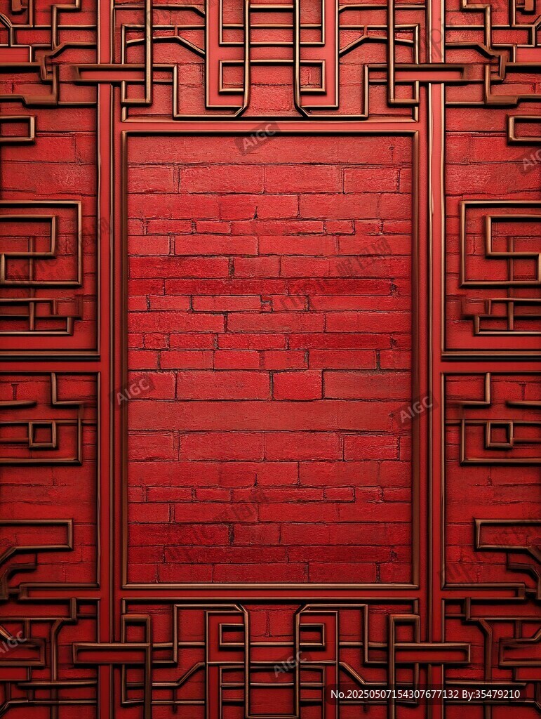 中式紅磚墻配幾何裝飾框