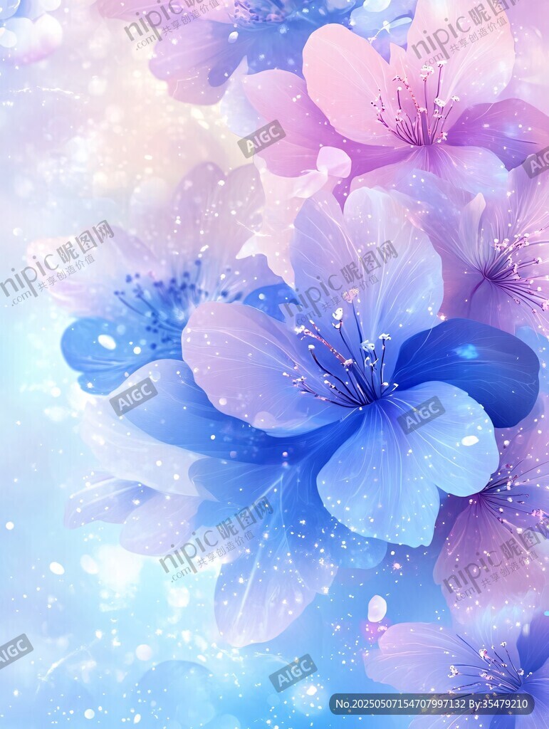 夢幻藍紫花卉唯美背景圖