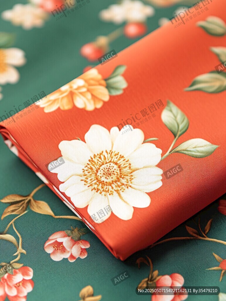橘底花卉圖案精美布料