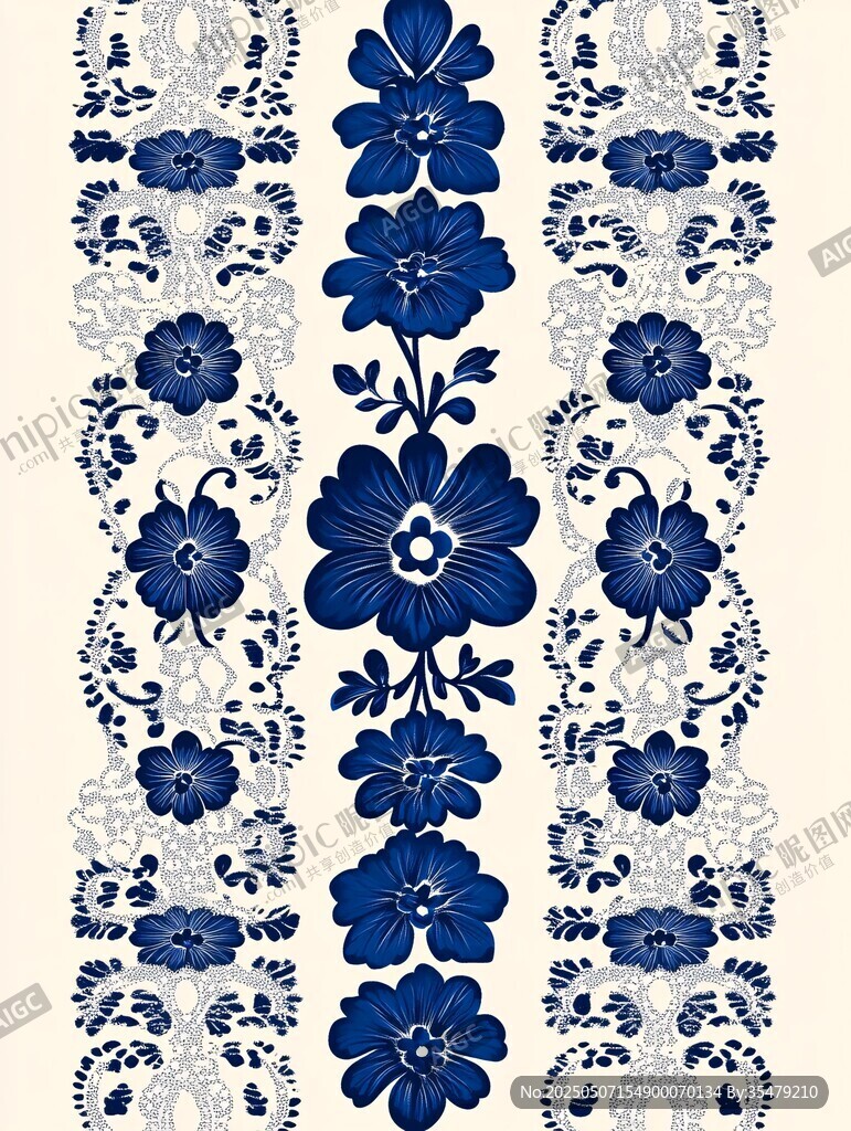 藍(lán)白花卉垂直圖案裝飾畫(huà)