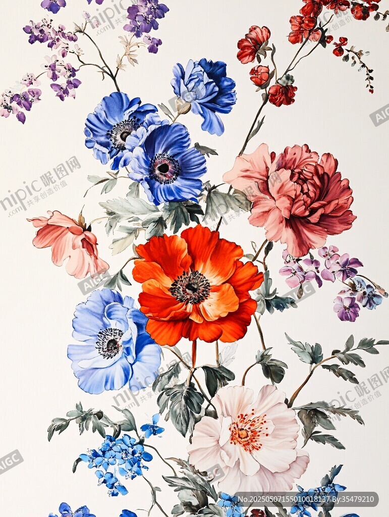 多彩花卉圖案精美插畫