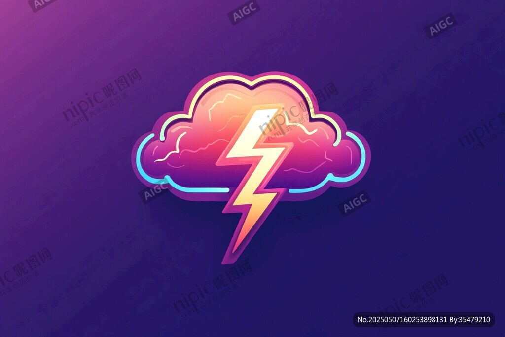 霓虹風格雷電云朵圖標