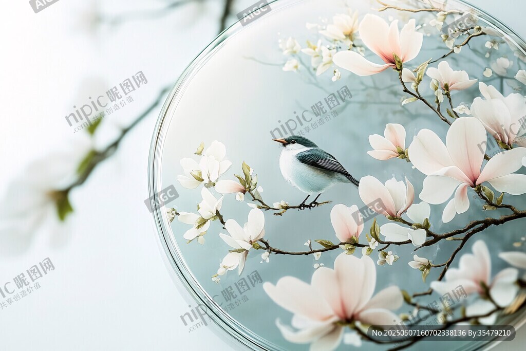 玉蘭花枝上的靈動小鳥