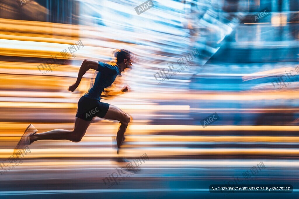 城市中快速奔跑的運動身影