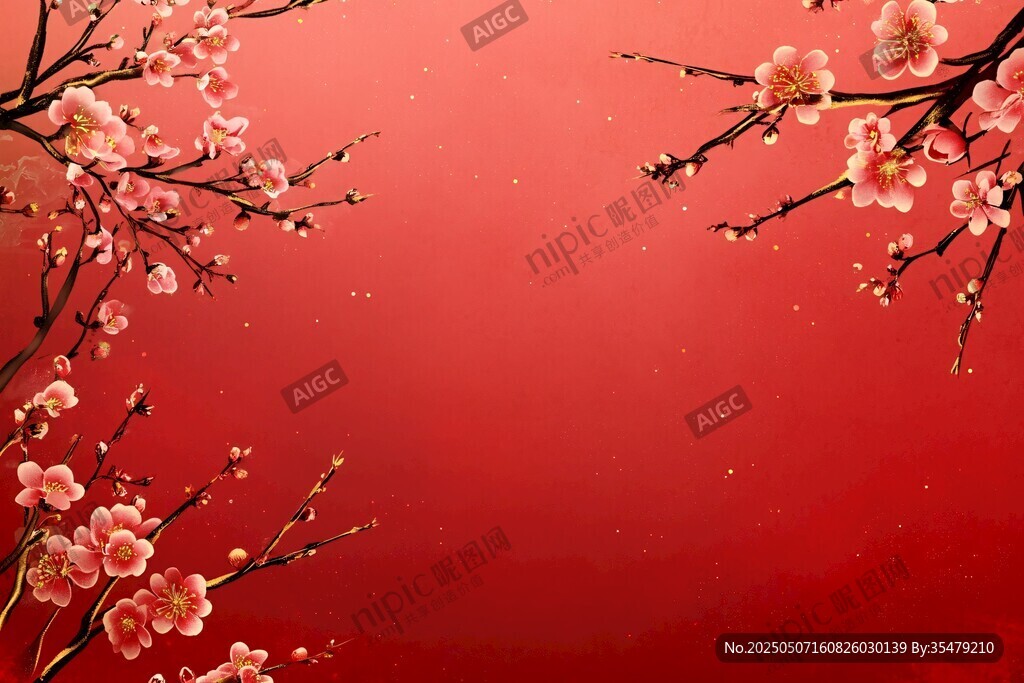 紅梅映紅背景春意濃