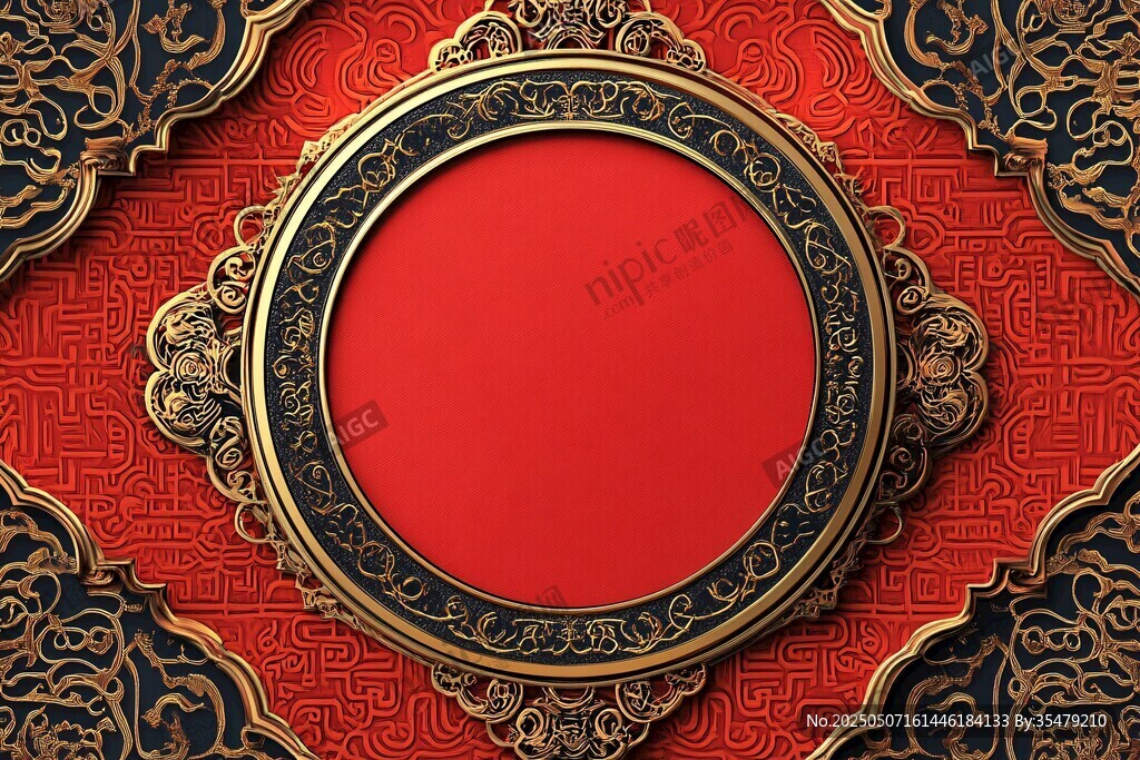 中式紅金邊框裝飾背景圖