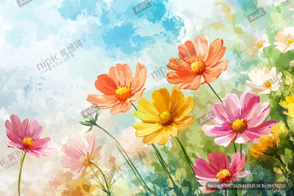 水彩繪就的繽紛格桑花世界
