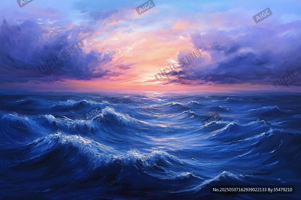 海上壯麗日落與洶涌波濤