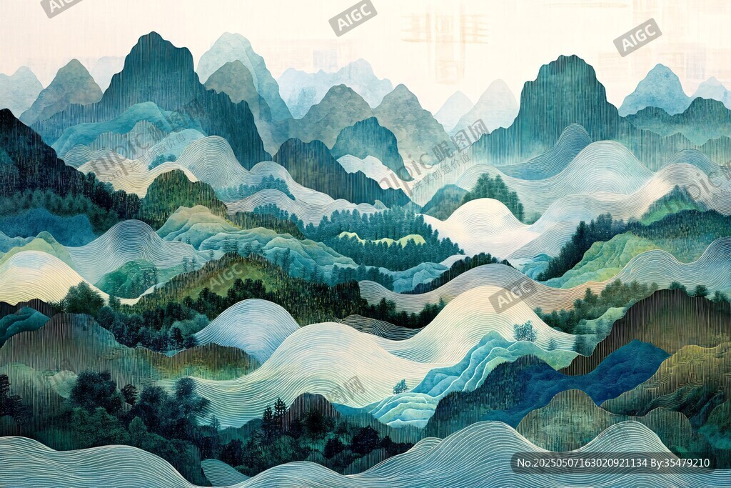水墨山巒繪就詩意山水圖