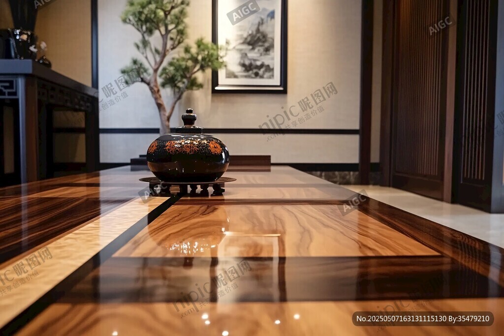 中式典雅室內(nèi)木質(zhì)地板場(chǎng)景