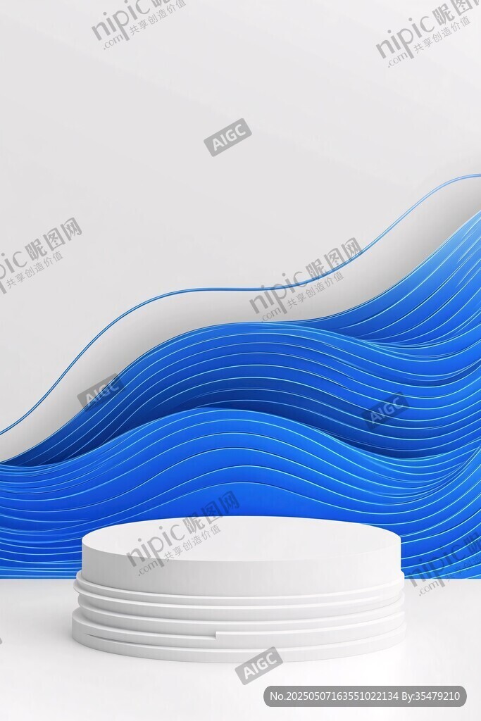 藍白波浪背景下的圓形展臺