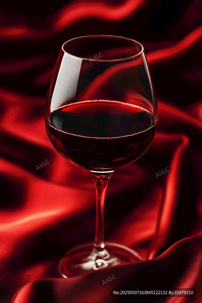 紅絲絨上的紅酒杯