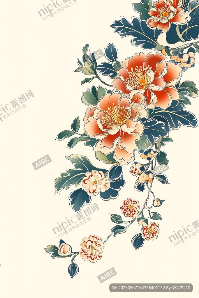 中式花卉圖案 艷麗牡丹圖