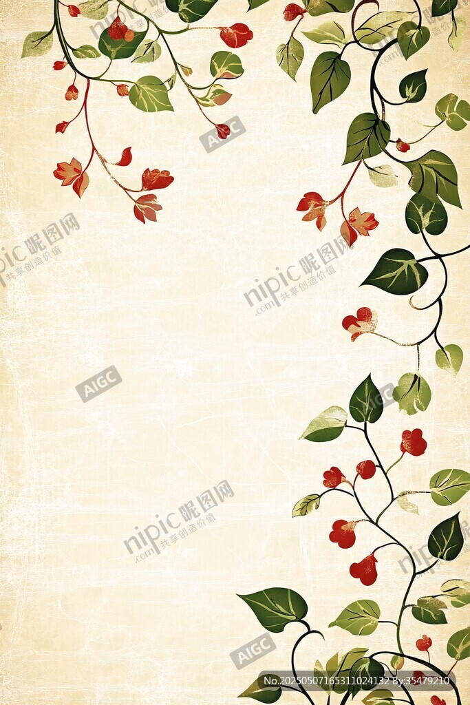 復(fù)古風(fēng)藤蔓花卉邊框背景圖