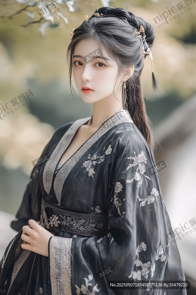 古風佳人著漢服優雅而立