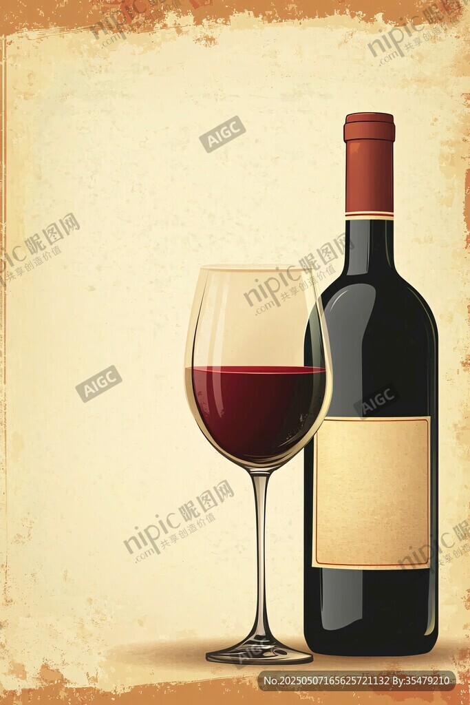 復(fù)古風(fēng)葡萄酒瓶與酒杯