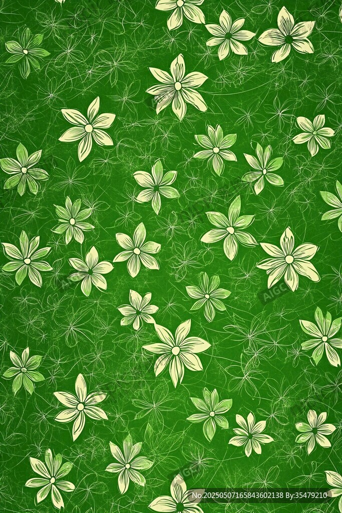 清新綠底花卉無縫圖案